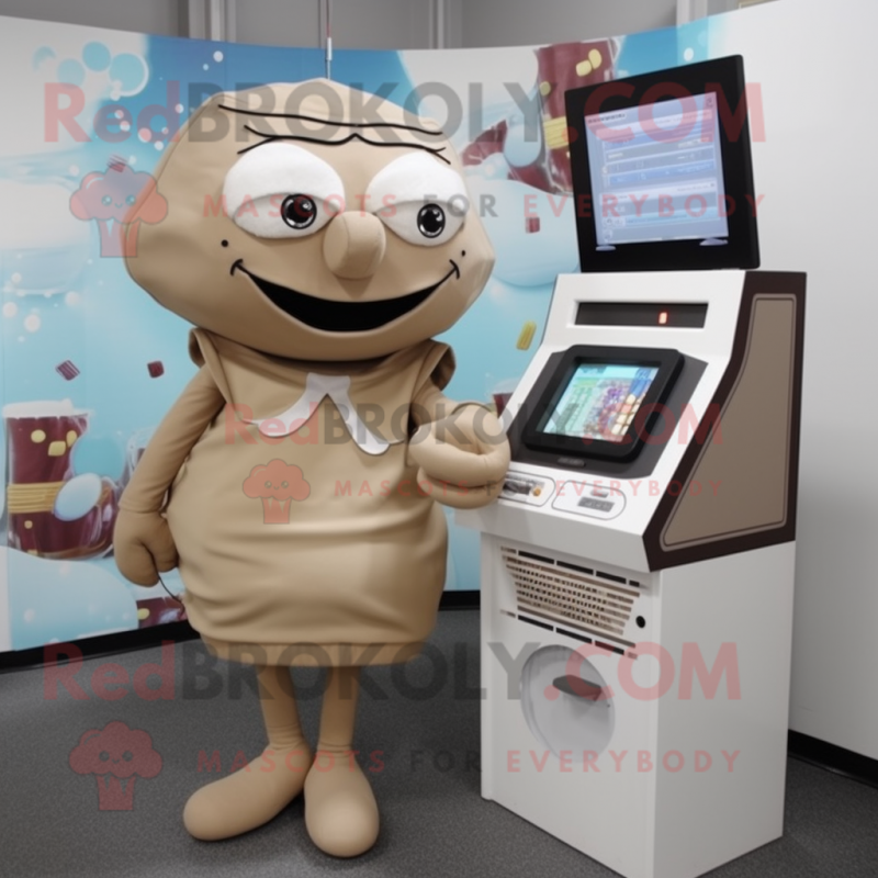 Tan Computer mascot costume character dressed with a A-Line Dress and Coin purses