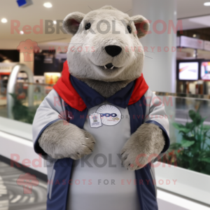 Silver Capybara mascot costume character dressed with a Polo Shirt and Shawl pins