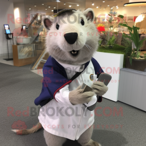 Silver Capybara mascot costume character dressed with a Polo Shirt and Shawl pins