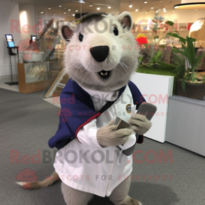 Silver Capybara mascot costume character dressed with a Polo Shirt and Shawl pins