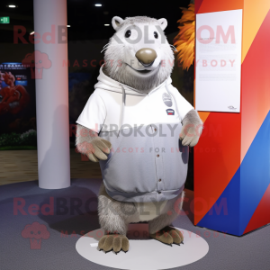 Silver Capybara mascot costume character dressed with a Polo Shirt and Shawl pins