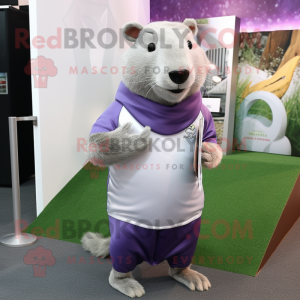 Silver Capybara mascot costume character dressed with a Polo Shirt and Shawl pins