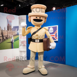 Beige British Royal Guard mascot costume character dressed with a Joggers and Briefcases