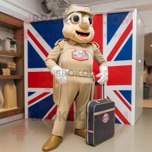 Beige British Royal Guard mascot costume character dressed with a Joggers and Briefcases