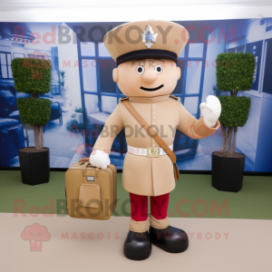 Beige British Royal Guard mascot costume character dressed with a Joggers and Briefcases