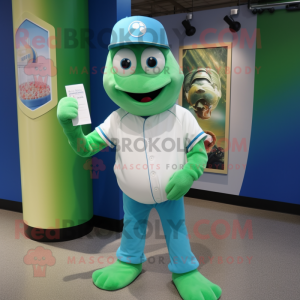 Cyan Green Beer mascot costume character dressed with a Baseball Tee and Cufflinks