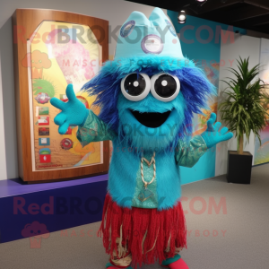 Cyan Jambalaya mascot costume character dressed with a Rash Guard and Earrings