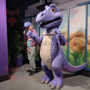 Lavender Iguanodon mascot costume character dressed with a Overalls and Watches