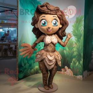 Brown Mermaid mascot costume character dressed with a Romper and Anklets