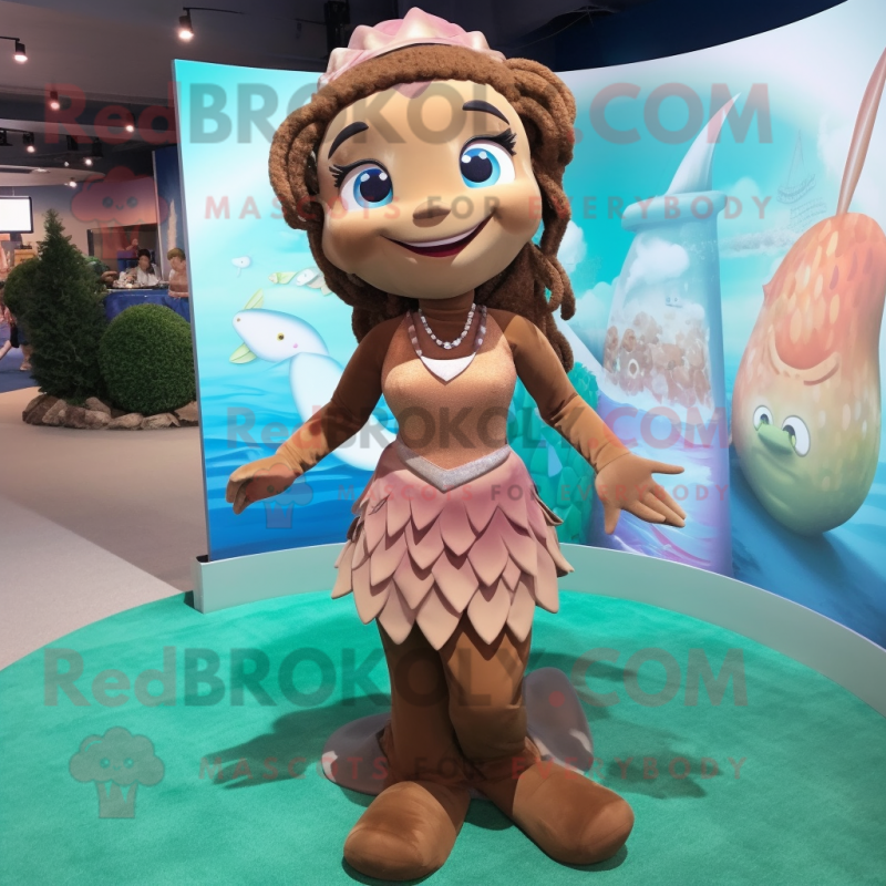 Brown Mermaid mascot costume character dressed with a Romper and Anklets Brown Mermaid mascot costume character dressed with a Romper and Anklets