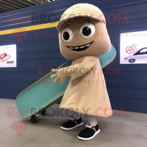 Beige Skateboard mascot costume character dressed with a Pencil Skirt and Shoe laces