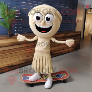 Beige Skateboard mascot costume character dressed with a Pencil Skirt and Shoe laces