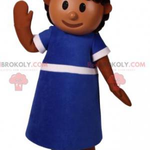 Enfermeira mascote com blusa azul e chapéu de chef -