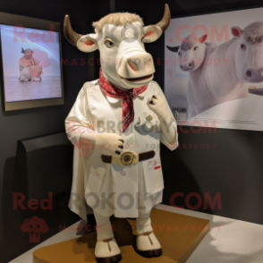 White Beef Wellington mascot costume character dressed with a Poplin Shirt and Bracelets