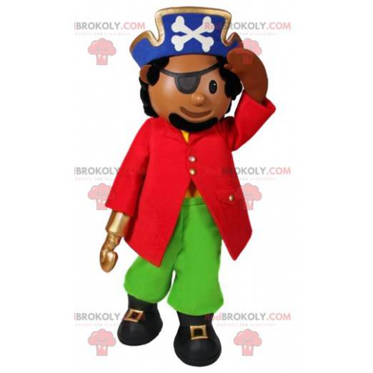 Mascota pirata con su hermoso disfraz y sombrero. -