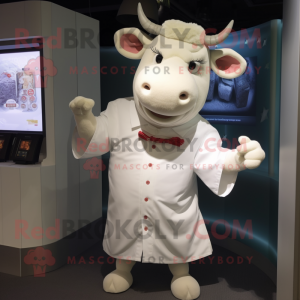 White Beef Wellington mascot costume character dressed with a Poplin Shirt and Bracelets