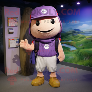 Purple Pho mascot costume character dressed with a Cargo Shorts and Beanies