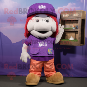 Purple Pho mascot costume character dressed with a Cargo Shorts and Beanies