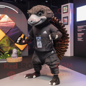 Black Pangolin mascot costume character dressed with a Running Shorts and Wallets