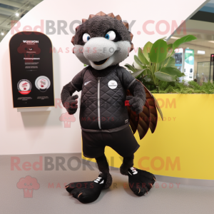 Black Pangolin mascot costume character dressed with a Running Shorts and Wallets