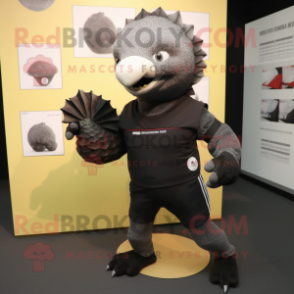 Black Pangolin mascot costume character dressed with a Running Shorts and Wallets