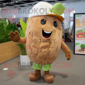 Brown Radish mascot costume character dressed with a Cargo Shorts and Headbands