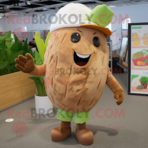 Brown Radish mascot costume character dressed with a Cargo Shorts and Headbands