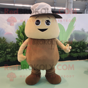 Brown Radish mascot costume character dressed with a Cargo Shorts and Headbands