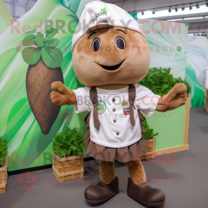 Brown Radish mascot costume character dressed with a Cargo Shorts and Headbands