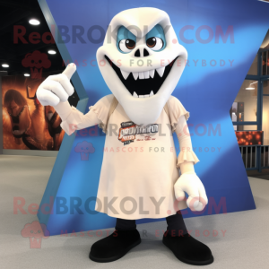 Cream Vampire mascot costume character dressed with a Henley Shirt and Foot pads