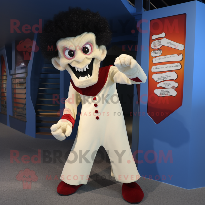 Cream Vampire mascot costume character dressed with a Henley Shirt and Foot pads