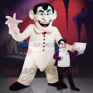 Cream Vampire mascot costume character dressed with a Henley Shirt and Foot pads