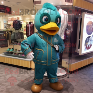 Teal Pear mascot costume character dressed with a Moto Jacket and Earrings
