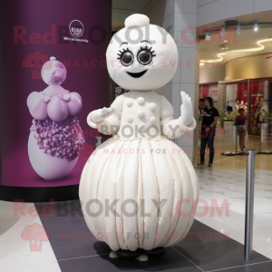 White Plum mascot costume character dressed with a Empire Waist Dress and Watches