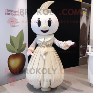 White Plum mascot costume character dressed with a Empire Waist Dress and Watches