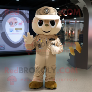 Beige Air Force Soldier mascot costume character dressed with a Playsuit and Bracelets