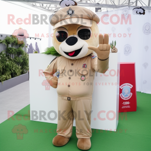 Beige Air Force Soldier mascot costume character dressed with a Playsuit and Bracelets