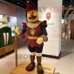 Olive Swiss Guard mascot costume character dressed with a Henley Shirt and Suspenders