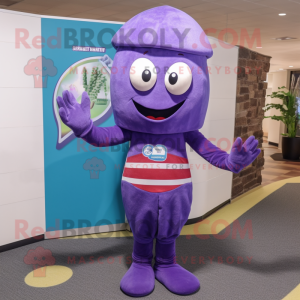 Purple Spinach mascot costume character dressed with a One-Piece Swimsuit and Beanies