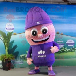 Purple Spinach mascot costume character dressed with a One-Piece Swimsuit and Beanies