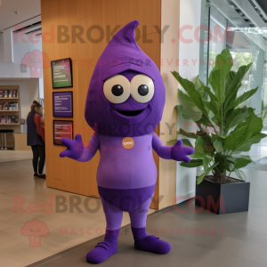 Purple Spinach mascot costume character dressed with a One-Piece Swimsuit and Beanies