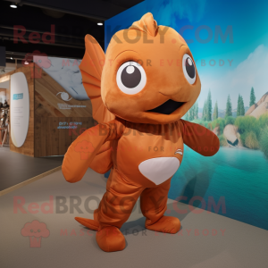 Brown Goldfish mascot costume character dressed with a Jumpsuit and Wraps