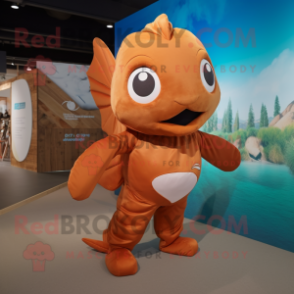 Brown Goldfish mascot costume character dressed with a Jumpsuit and Wraps