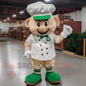 Cream Bunch Of Shamrocks mascot costume character dressed with a Button-Up Shirt and Shoe laces