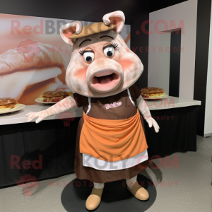 nan Pulled Pork Sandwich mascot costume character dressed with a Mini Skirt and Wraps