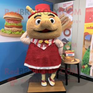 nan Pulled Pork Sandwich mascot costume character dressed with a Mini Skirt and Wraps