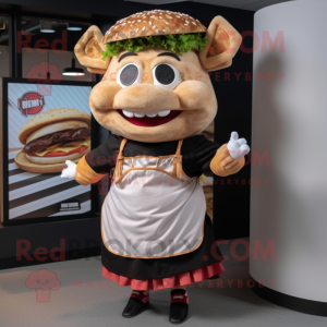 nan Pulled Pork Sandwich mascot costume character dressed with a Mini Skirt and Wraps