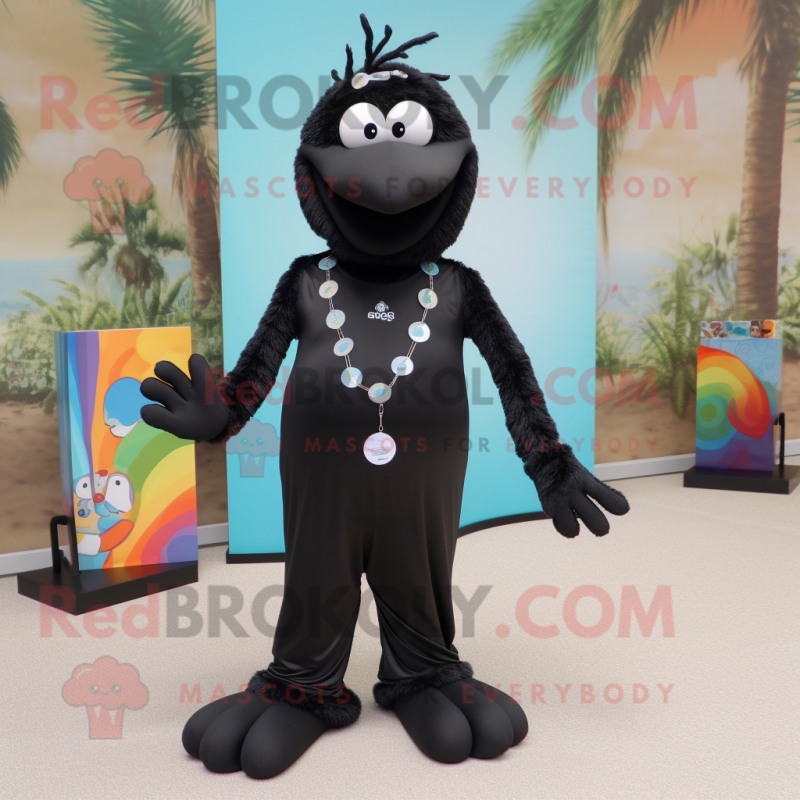 Black Aglet mascot costume character dressed with a Romper and Necklaces