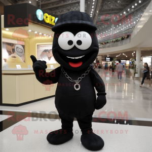 Black Aglet mascot costume character dressed with a Romper and Necklaces