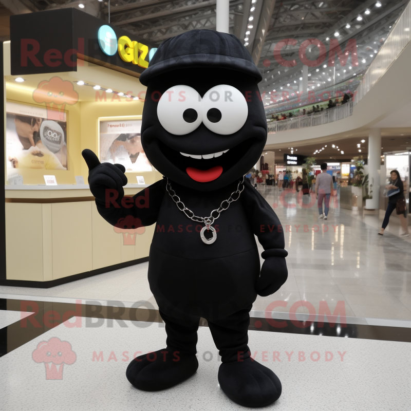 Black Aglet mascot costume character dressed with a Romper and Necklaces Black Aglet mascot costume character dressed with a Romper and Necklaces